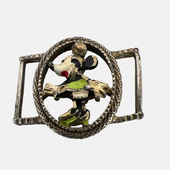 Vintage Minnie Mouse Child / Baby Belt Buckle Enameled Silver Tone Metal 1.25" - Picture 1 of 4